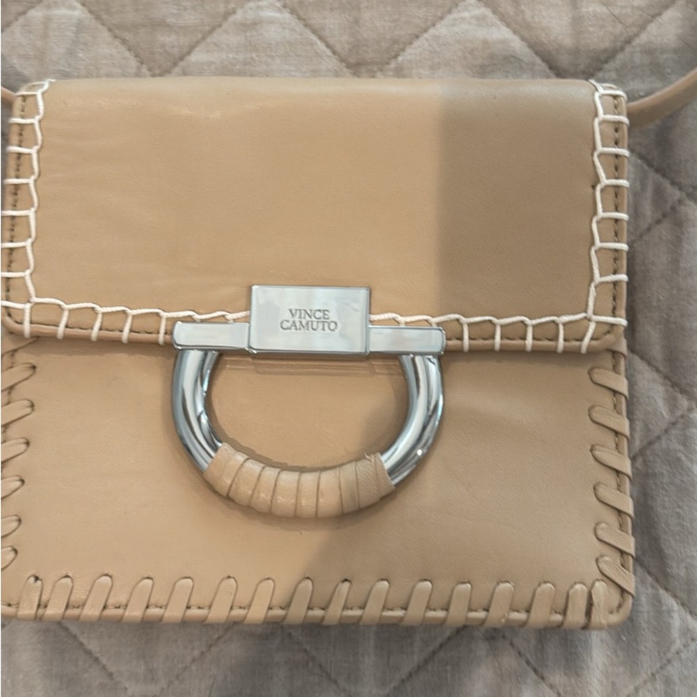 Vince Camuto Beige Crossbody Bag with Whipstitch Detail